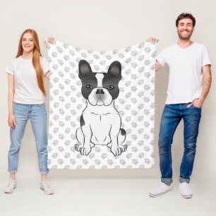 Cobertor De Velo Black Piebald French Bulldog / Frenchie Dog & Paws