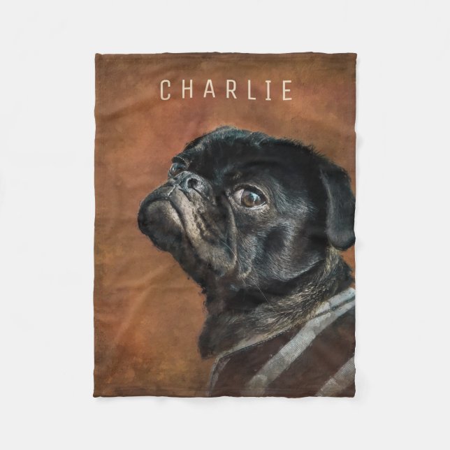 Cobertor De Velo Black Pug Dog Personalizado (Frente)