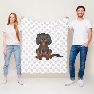 Cobertor De Velo Black & Tan Cavalier King Charles Spaniel & Paws