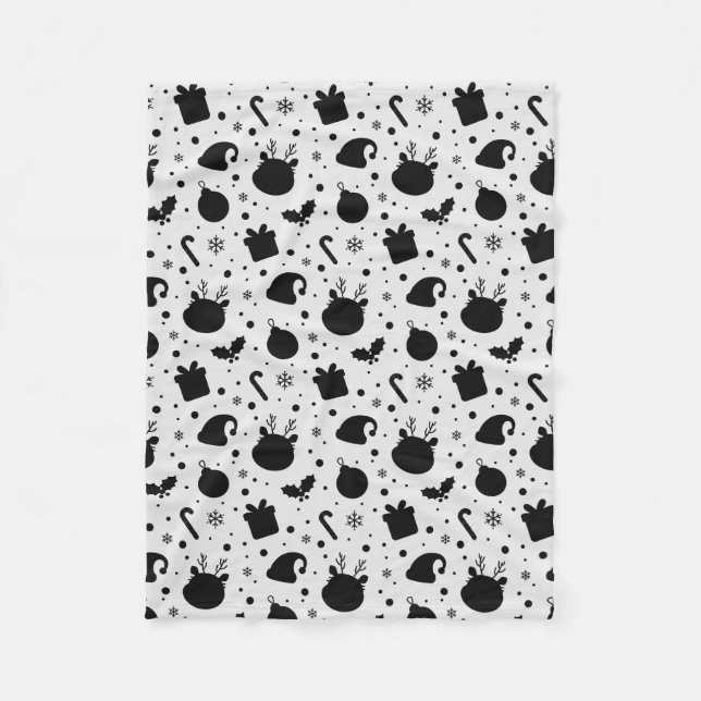 Cobertor De Velo Black White Christmas Seamless Pattern (Frente)
