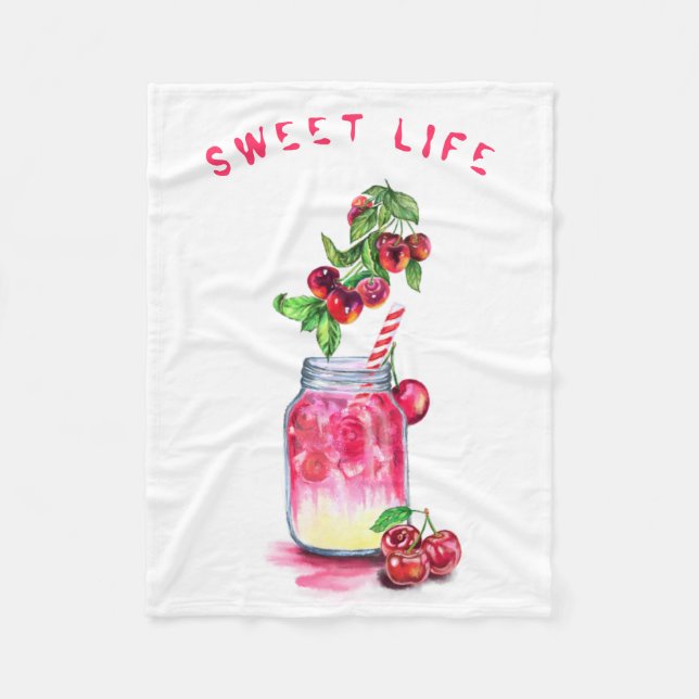 Cobertor De Velo Blanket de bordo de Frutas de Cherry Drink - Texto (Frente)