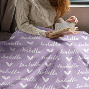 Cobertor De Velo Blanket de Nome Personalizado de lavanda com Coraç
