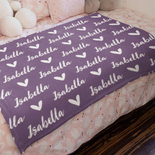 Cobertor De Velo Blanket de Nome Personalizado Roxo com Corações