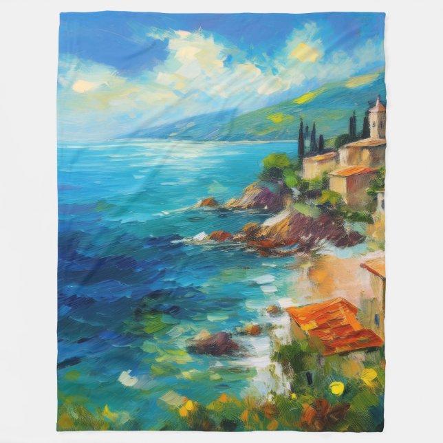 Cobertor De Velo Blanket Mediterranean Beach Coastal Italy Art (Frente)