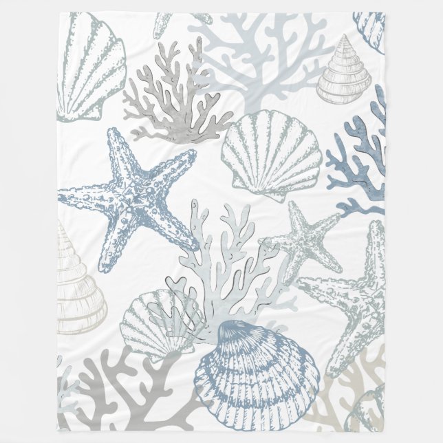 Cobertor De Velo Blanket Starfish Seashell Beachy Coastal Sealife (Frente)