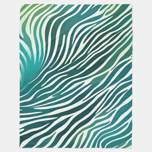 Cobertor De Velo Blanket Teal Green Zebra Stripe Impressão Animal (Frente)