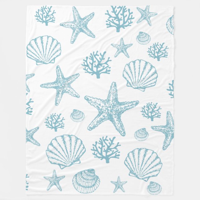 Cobertor De Velo Blanket Teal Seashell Starfish Padrão de Beachy (Frente)