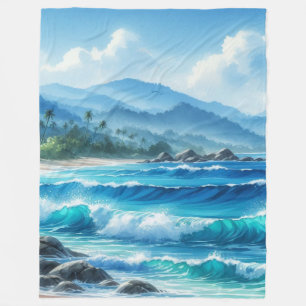 Cobertor De Velo Blanket Tropical Beach Ocean Ondas Aquarelas