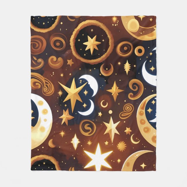 Cobertor De Velo Blankets – Golden Ochre Celestial Moon Pattern (Frente)