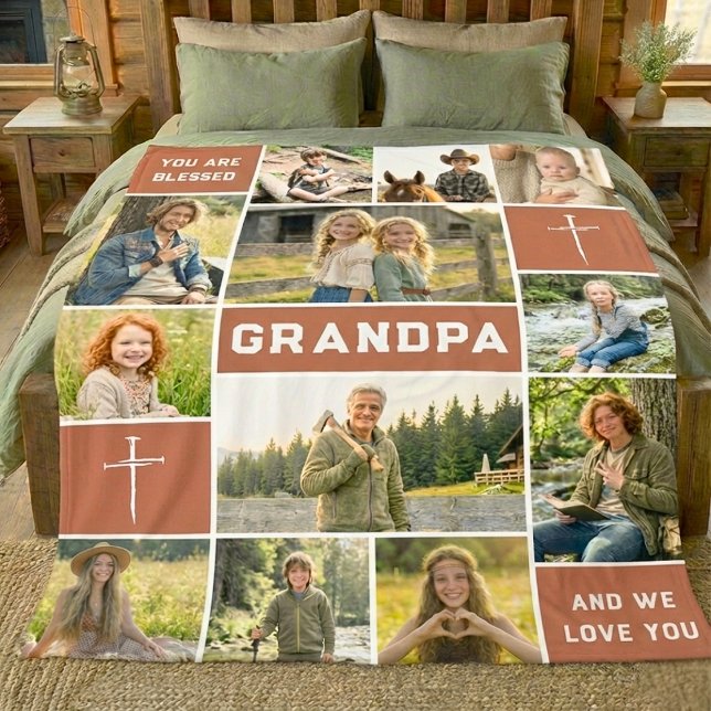 Cobertor De Velo Blessed Grandpa 12 Photo Collage Custom Text (Criador carregado)