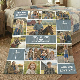 Cobertor De Velo Blessed Loved Dad 12 Photo Collage Custom Text