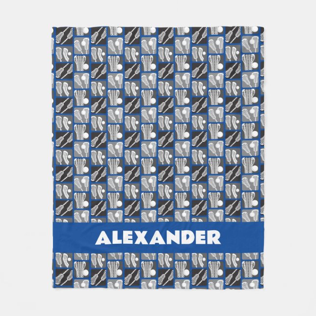 Cobertor De Velo Blocos de Lacrosse Azul de Vinhetas e Bolas (Frente)