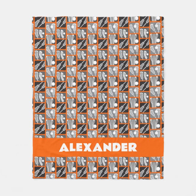 Cobertor De Velo Blocos de Lacrosse Laranja de Sticks e Balls (Frente)