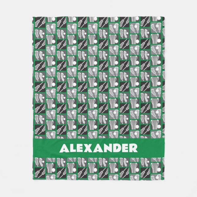 Cobertor De Velo Blocos verdes de lacrosse de palitos e bolas (Frente)