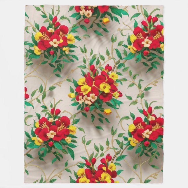 Cobertor De Velo Bloom Radiante: Um Floral Vermelho e Amarelo Vibra (Frente)