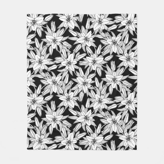 Cobertor De Velo Blooming Lilies in Black and White  (Frente)