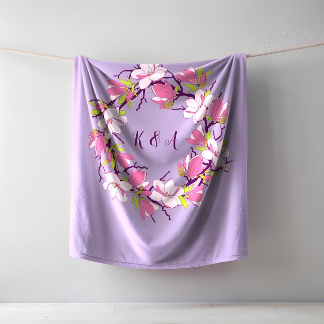 Cobertor De Velo Blooming Magnolia Personalizada Fleece Blanket (Blooming Magnolia Personalized Fleece Blanket)