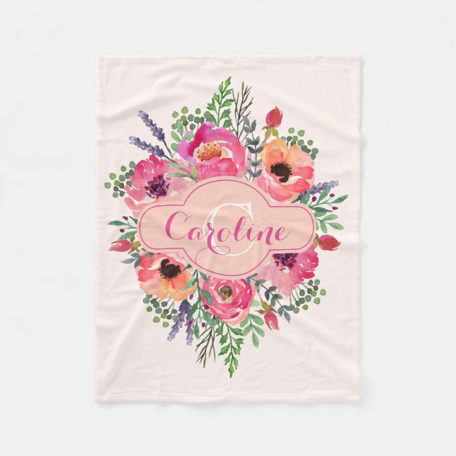 Cobertor De Velo Blooms Brilhantes Personalizados - Rosa e pêssego  (Frente)