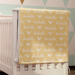 Cobertor De Velo Bloqueio de Nome Personalizado Amarelo com Coraçõe