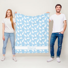 Cobertor De Velo Blue And White Bunny Pattern Cute Rabbits And Name