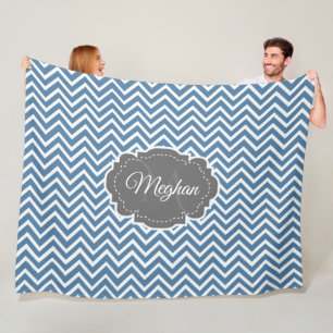 Cobertor De Velo Blue Chevron Personalizado Fleece Blanket