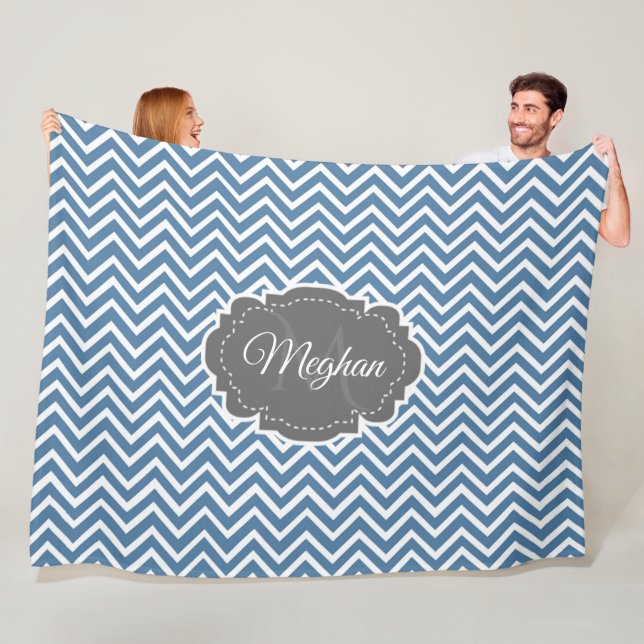 Cobertor De Velo Blue Chevron Personalizado Fleece Blanket (In Situ)