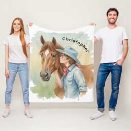 Cobertor De Velo Blue Cowboy Kissing a Horse Birthday Party Gift