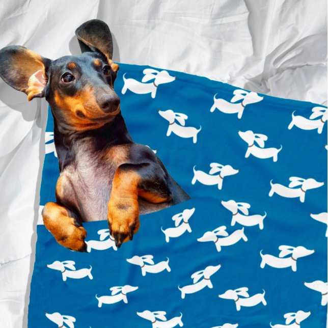 Cobertor De Velo Blue Dachshends Dancing Fleece Doxie Blanket (Navy blue dachshund blanket)