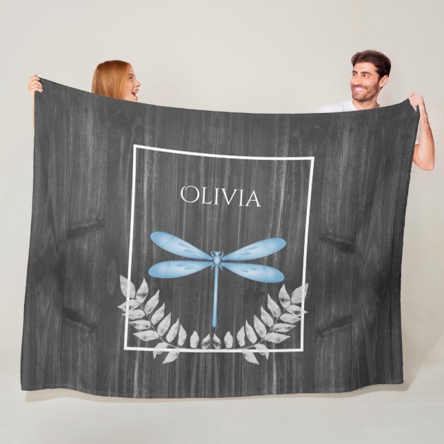 Cobertor De Velo Blue Dragonfly Rustic Personalizado Fleece Blanket (In Situ)