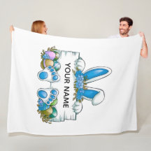 Blue Floral Bunny Ears Easter Name Sign Graphic