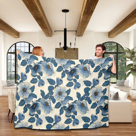 Cobertor De Velo Blue Floral Dourado Glitter Japonês Ukiyo-e