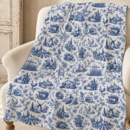 Cobertor De Velo Blue French Toile Countryside Rose Branch Pattern