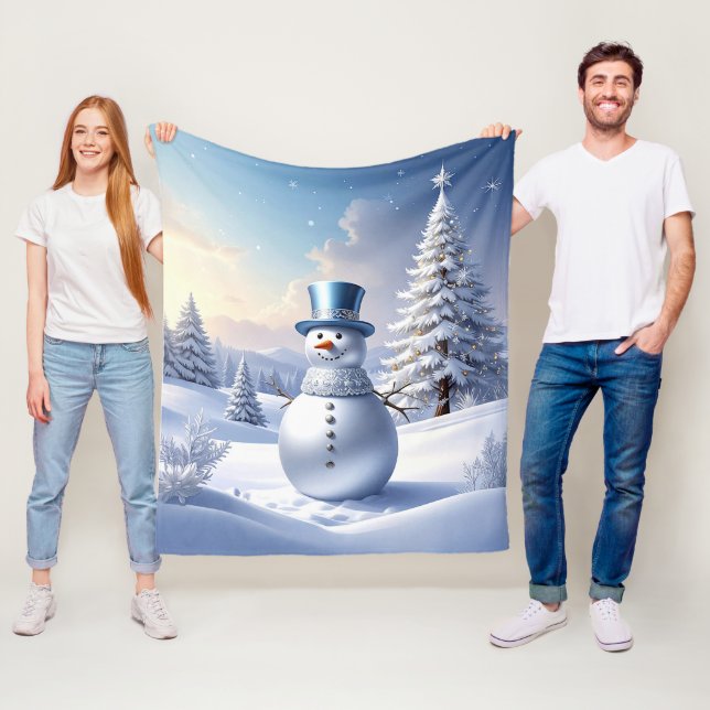 Cobertor De Velo Blue Hat Snowman Fleece Blanket (In Situ)