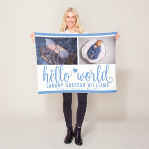 Cobertor De Velo Blue Hello World Monograma Baby Stat