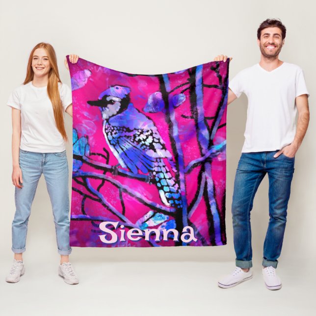 Cobertor De Velo Blue Jay Bird Tree Branch Pink Personalized  (In Situ)