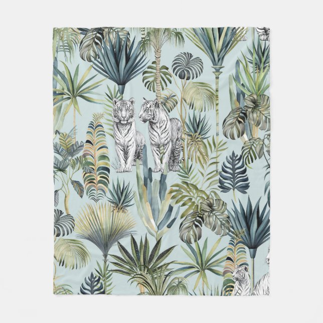 Cobertor De Velo Blue Jungle White TIgers Fleece Blanket (Frente)