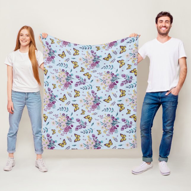 Cobertor De Velo Blue Meadow Butterfly Floral Throw Blanket (In Situ)