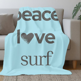 Cobertor De Velo Blue Peace Love Surf Life | Coastal Surfer Graphic