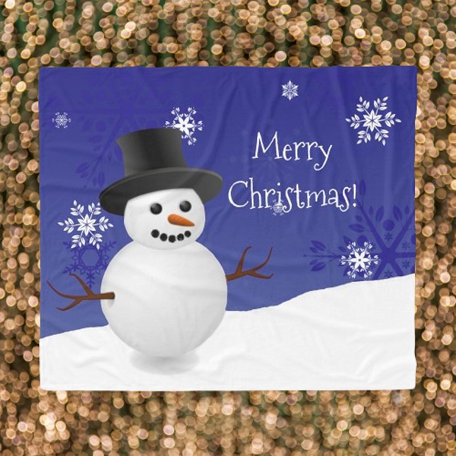 Cobertor De Velo Blue Snowman Winter Scense Christmas Fleece Blanke (Blue Snowman Winter Scene Christmas Fleece Blanket)