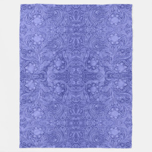 Cobertor De Velo Blue Suede Faux Leather Look Floral Design