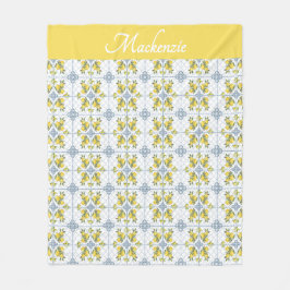 Cobertor De Velo Blue Watercolor French Country Lemon Name Monogram