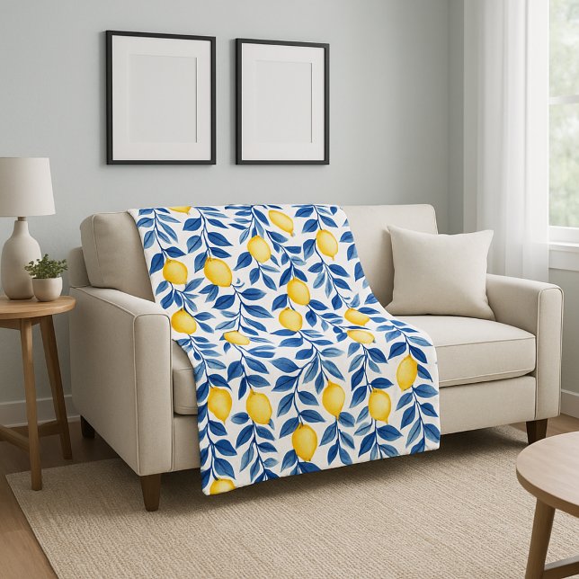 Cobertor De Velo Blue Watercolor Lemon (Criador carregado)