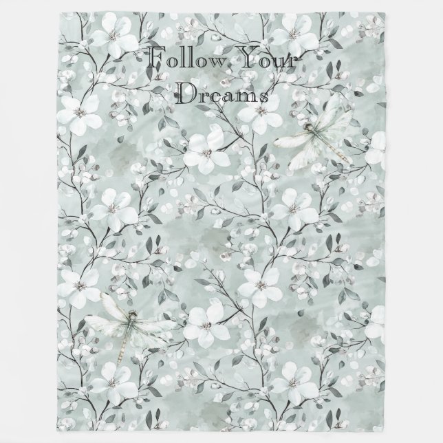 Cobertor De Velo Blue White Floral Dragonflies (Frente)