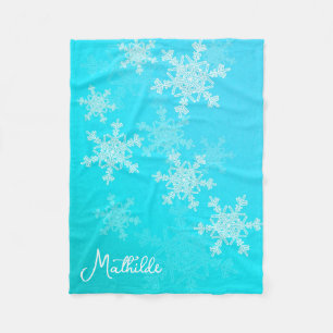 Cobertor De Velo Blue White Snowflakes Nome de Natal Minimalista
