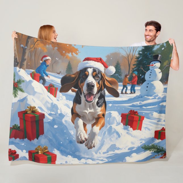 Cobertor De Velo Bluetick Coonhound Correndo na Neve com Natal  (In Situ)