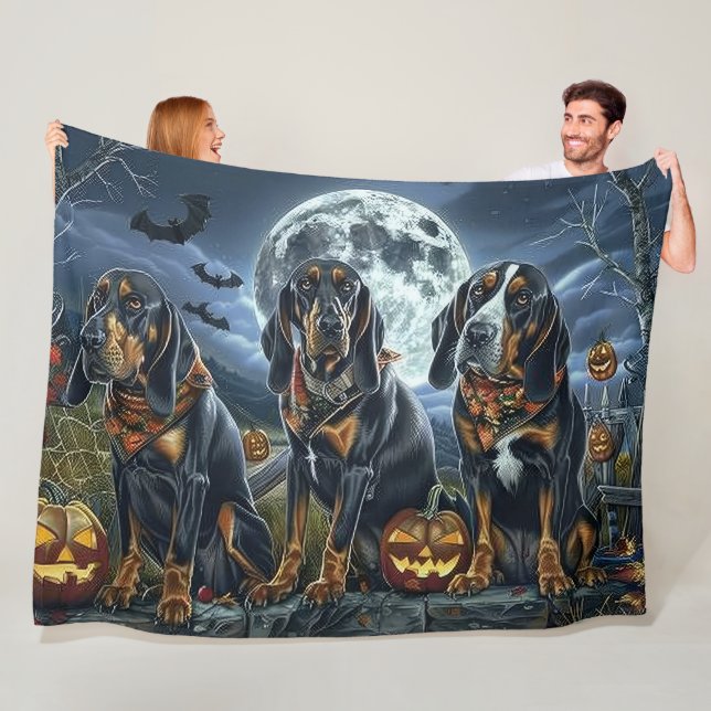 Cobertor De Velo Bluetick Coonhound Halloween Spooky (In Situ)