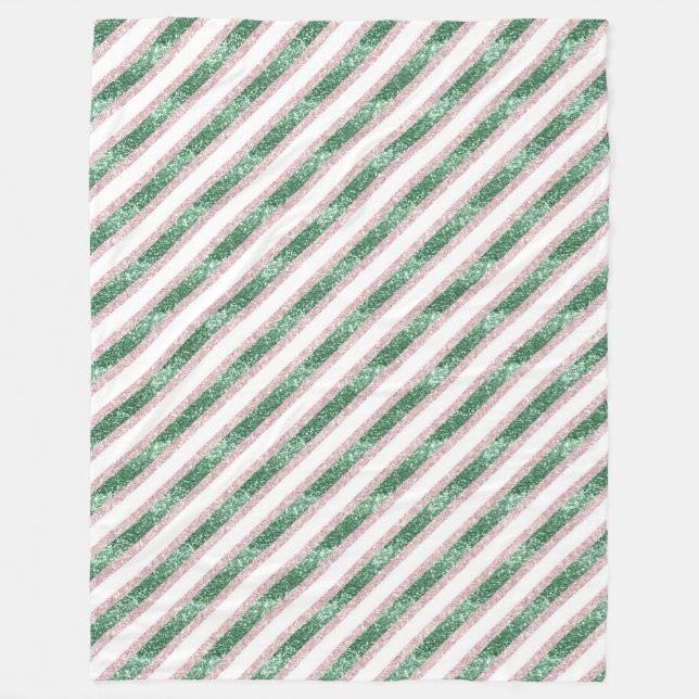 Cobertor De Velo Blush Pink Green Glitzy Stripes Christmas (Frente)