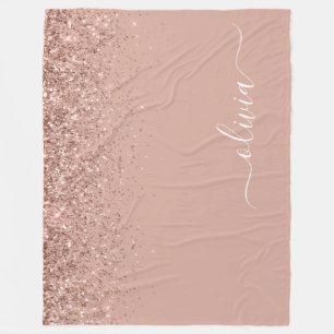 Cobertor De Velo Blush Rosa Brilho Dourado Rosa Monograma Feminino 