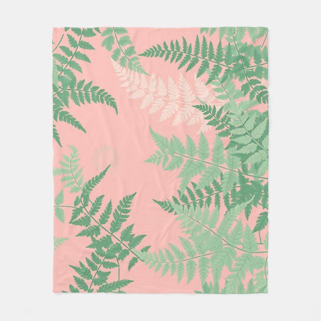 Cobertor De Velo Blush Rosa Folha de Samambaia Botânico Verde Sage  (Frente)