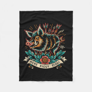 Cobertor De Velo Boar Hunter Aqui Piggy Men Vintage Wild Hog Tatt